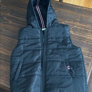 SHEIN Black Puffer Vest with Red and White Accents
